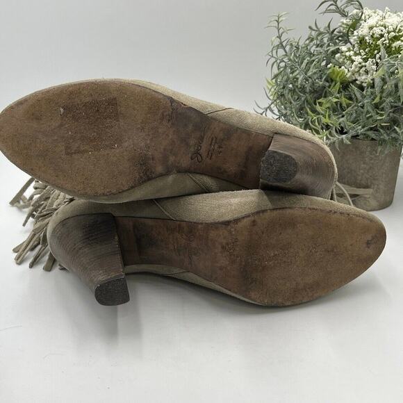 Joie Rockefeller Urban Cowgirl Triple Fringe Beige Suede Heel Boots Sz 41/10.5 - Picture 6 of 16
